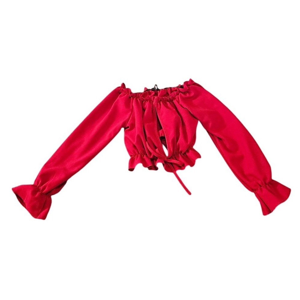 Stylewise Red Off The Shoulder Ruffle Crop Top Long Sleeve Romantic Size 6